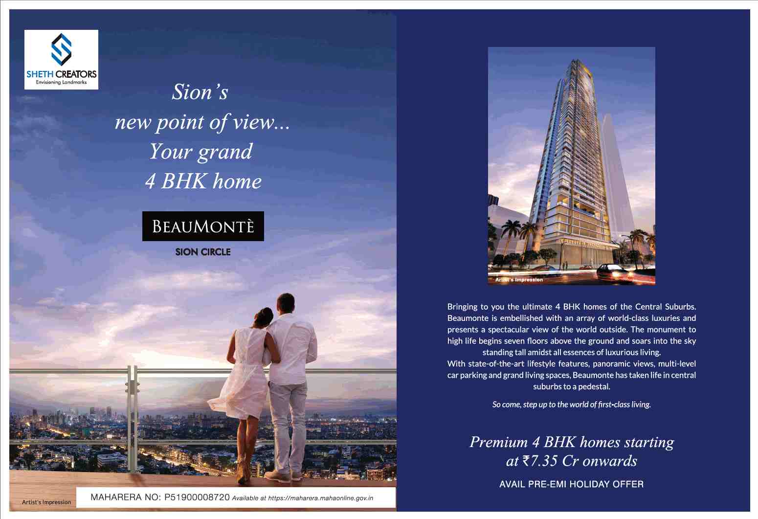 Step up to the world of the first-class living at Sheth Beaumonte in Mumbai
